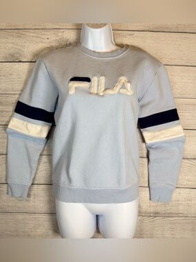 FILA Light Blue Crewneck with Navy and Cream Stripes